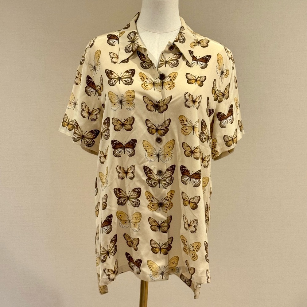 Vintage Laurel Butterfly Print Short-Sleeve Blouse - Cream